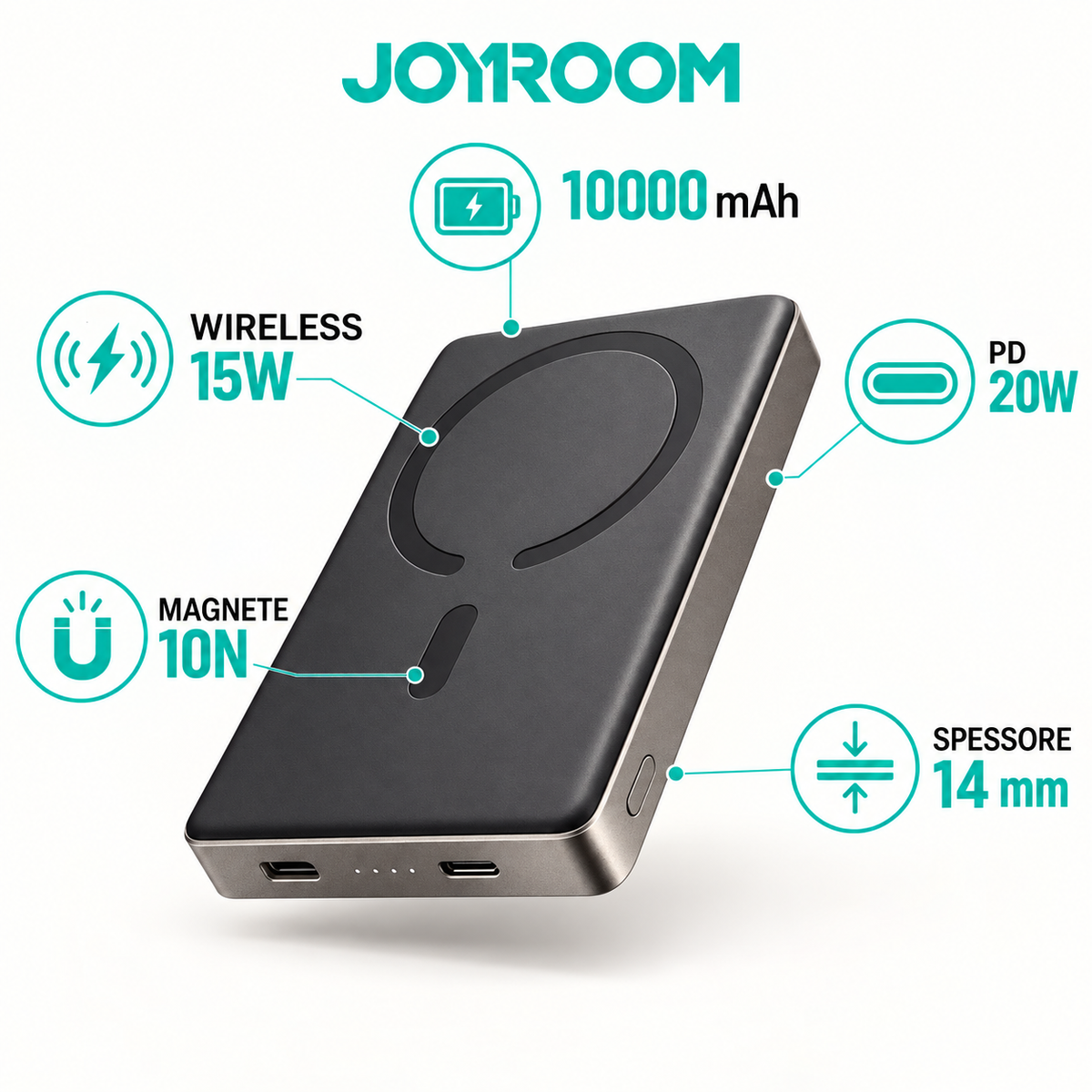Power Bank Magnetica JOYROOM JR-PBM08 Pro 10000 mAh 20W – Wireless fino a 15W
